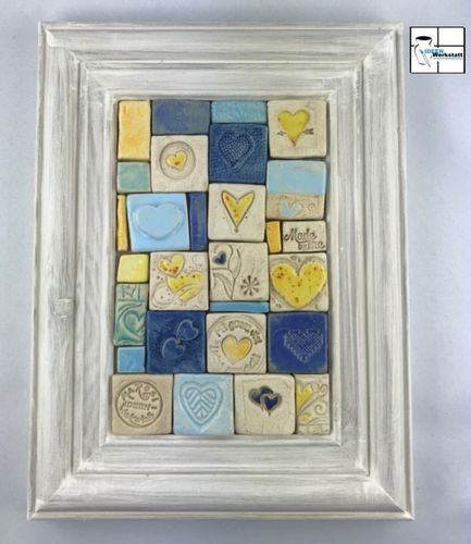 Wandbild "Herzen in Blau und Gelb" mit Marosi Mosaik